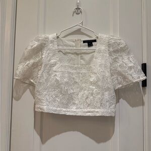 French Connection Floral Lace cropped Blouse in White